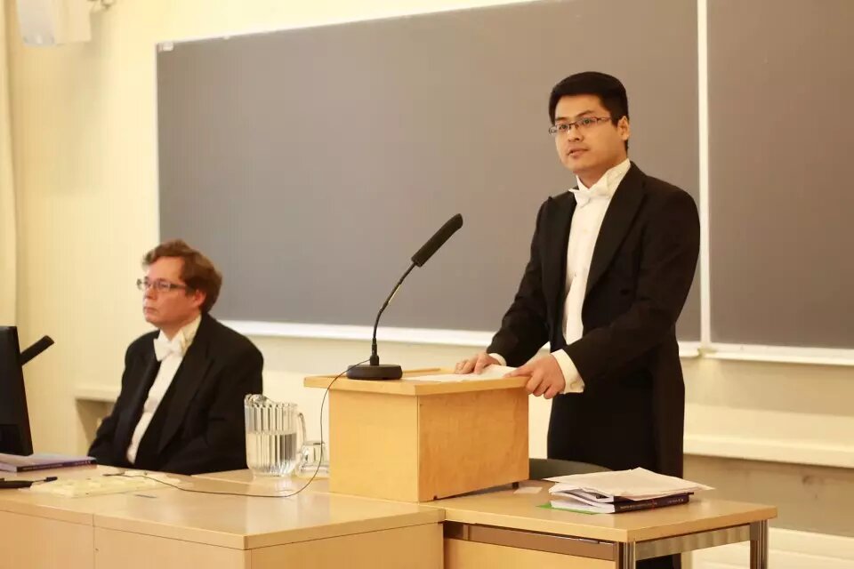 Gao Yuan during his doctoral defense at the University of Helsinki