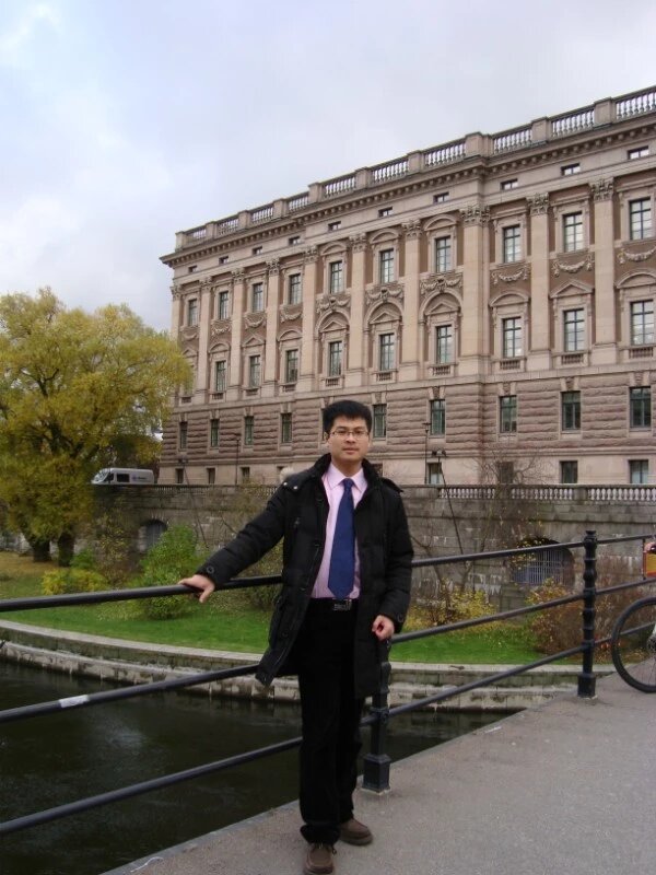 Gao Yuan near the Swedish Parliament buildings in Stockholm